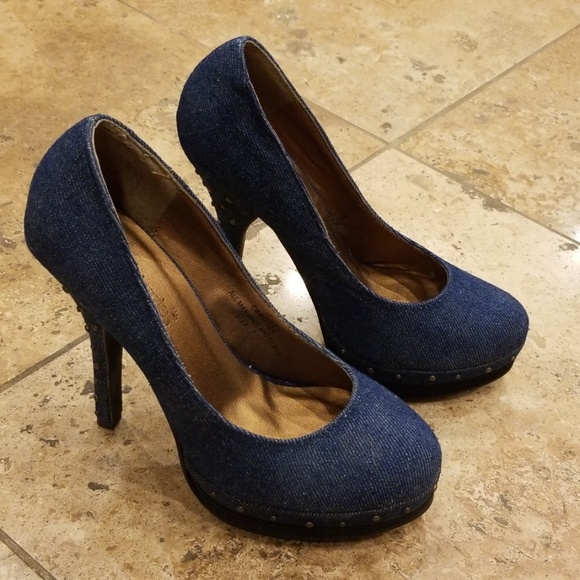 Shoe Dazzle Shoes - Denim Studded Heels